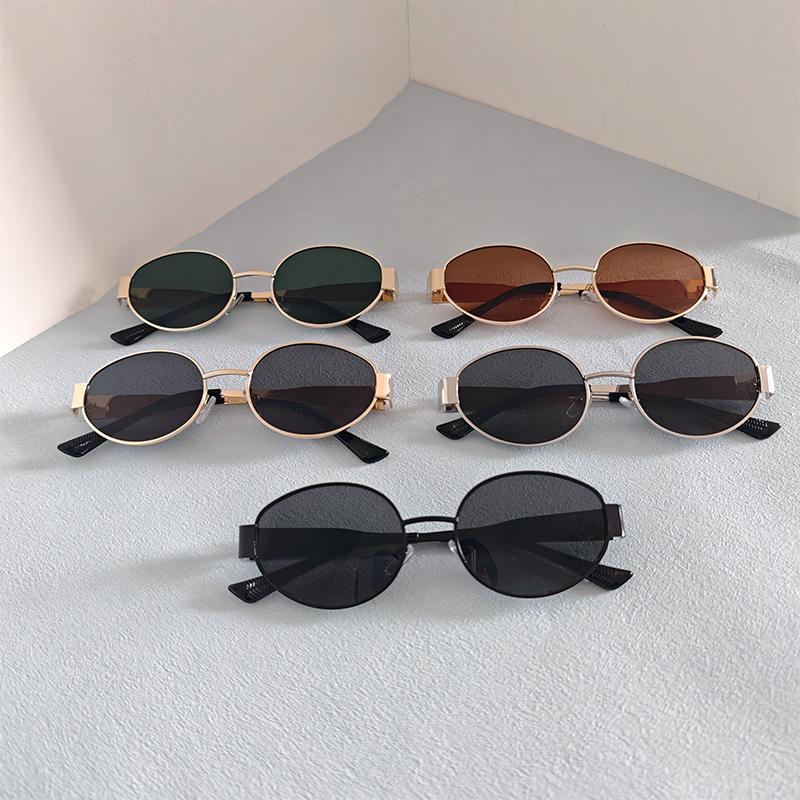 5 Pieces/Set Of Sunglasses Fashion Men Women Vintage Oval Metal Sun Glasses Trendy Outdoor Photography Accessory Eyeglasses