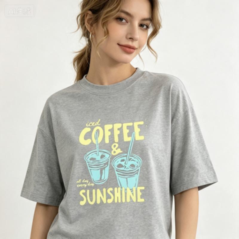 Coffee Lover Unisex 100 Cotton Tshirt Vintage Print Two Iced Coffee Cups Sunshine Quote Retro Letter Casual Tees