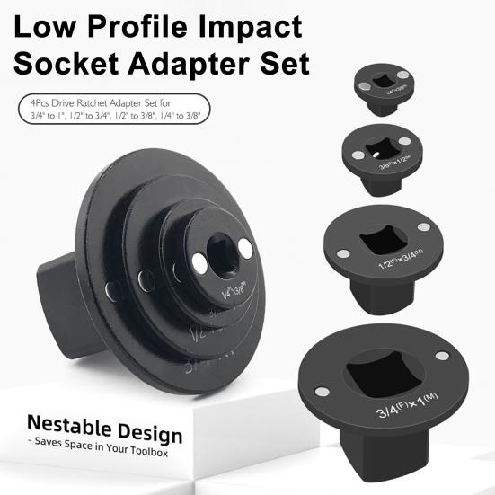 4Pcs/Set Drive Ratchet Adapter Set Impact Socket Adapter Set Carbon Steel Magnetic