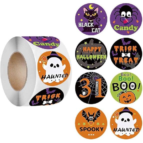 Halloween Stickers for Kids, 500 Pieces 1.0 Inch Skeleton Label Stickers for Halloween Party Favor Supplies Pumpkin Bat Witch Roll Round Envelop Seal