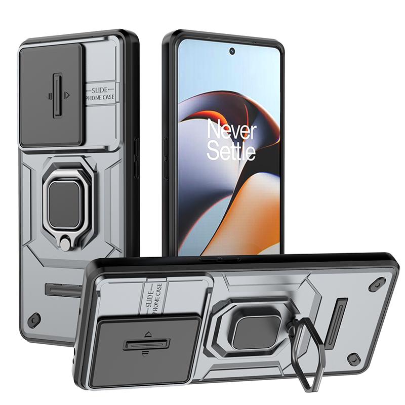 

Для OnePlus 12 12R 11 11R Battle Bear Slide Push Window TPU + PC противоударный металлический чехол с магнитной адсорбцией для автомобиля с подставкой и задним чехлом For OnePlus 12R серый