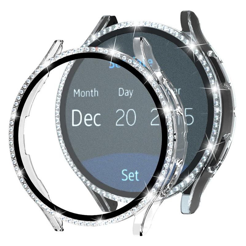 

For Samsung Galaxy Watch7 40mm PC Watch Case Rhinestone Decor Cover with Tempered Glass Film E
