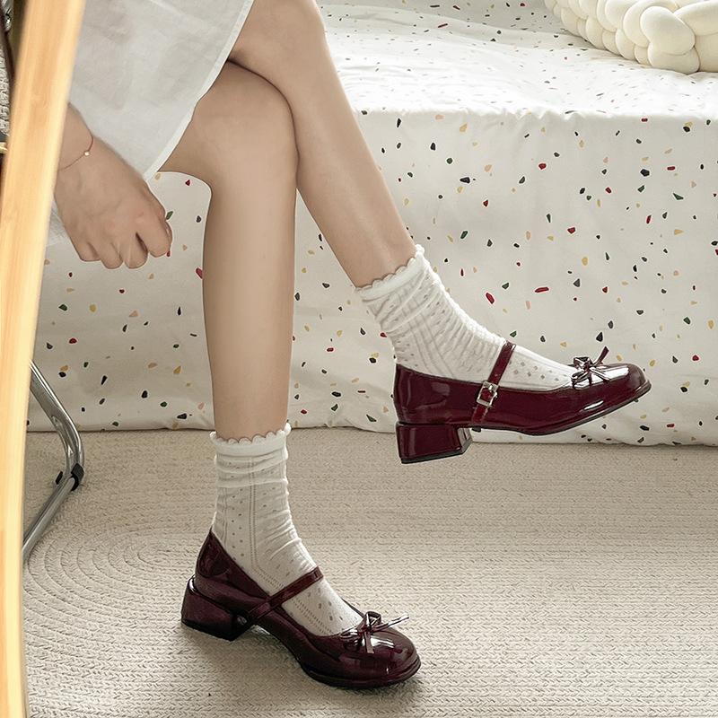 

2025 autumn new sweet Japanese height-increasing Mary Jane shoes French shallow mouth fairy style bow small leather shoes women 40 красный