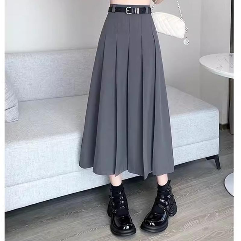 Women Vintage Solid Color JK Long Skirts Girls Elegant Comfortable Leisure Dress Female Sweet A-Line Zipper Pleated Skirts