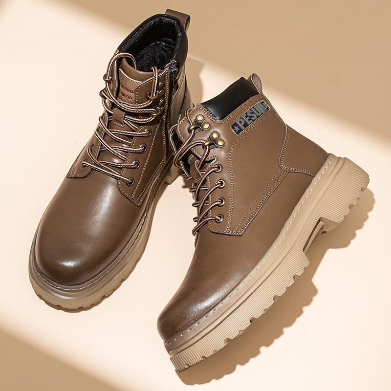 Luxury Brand Lace-Up Formal Busines Footwear Leisure Walk Man Motorcycle Boots Classic Mens High Top shoes All-match Basic Boots