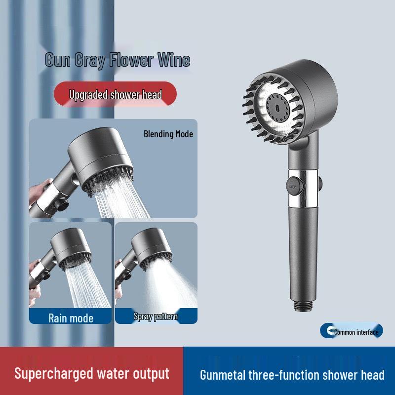 Premium Filtered Handheld Shower Head & Boost Hose Set Gun Grey, 3-Setting