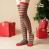 Calcetines navideños de algodón verde y rojo a rayas por encima de la rodilla con lazo, largos, 70 cm