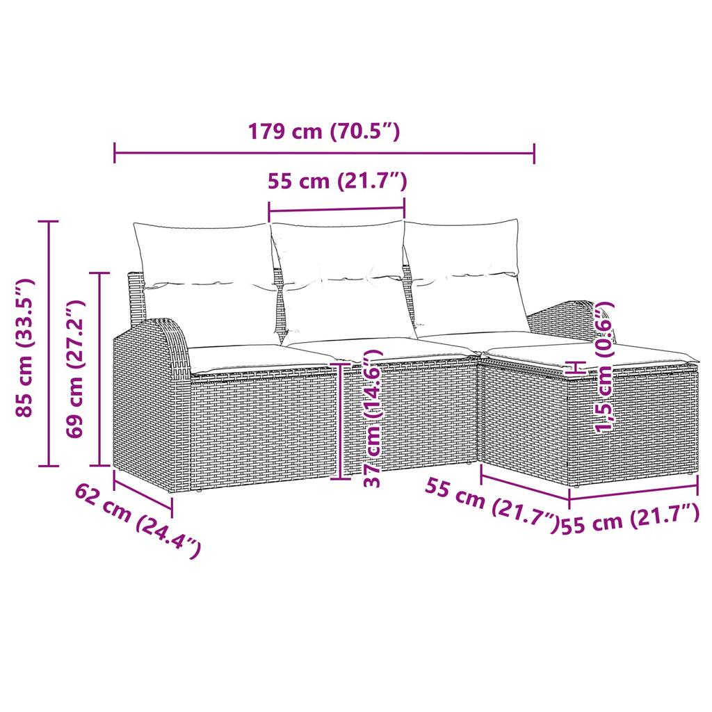 Garden Sofa Set Brown Poly Rattan