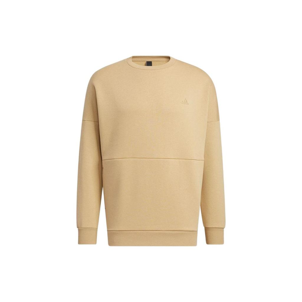 Adidas Solid Color Logo Embroidery Casual Crew Neck Sweatshirt Unisex Tops Khaki HM2687