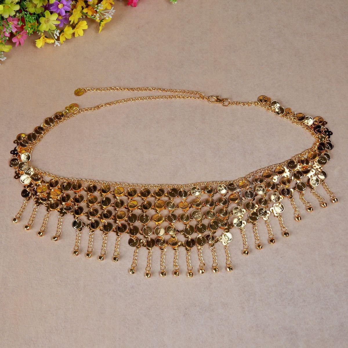 

Поясная шаль для танца живота с золотыми монетами и кистями Small coin waist chain [Gold]