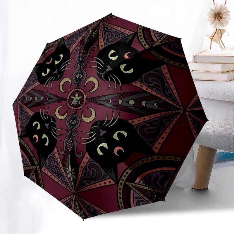 1PC Mystic Cats Automatic Folding Umbrella - Compact 8-Rib Design, Durable Plastic & Iron, Lightweight for Outdoor Daily Use, Festive Gift094