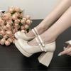 Frühling und Herbst neue flache Mund One-Word-Schnalle Mary Jane Schuhe Damen Plateau Mode dicker Absatz High Heel Modeschuhe