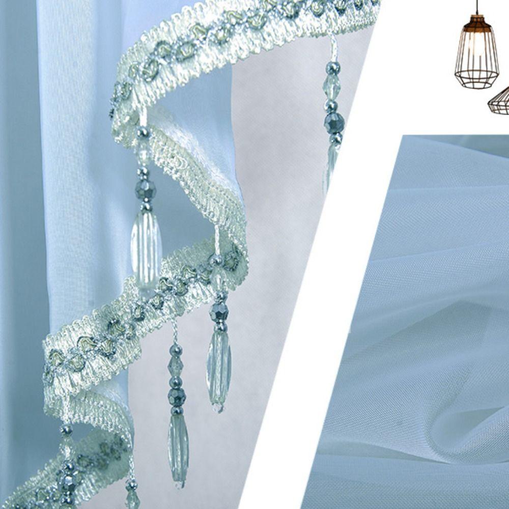 Solid Color Sheer Curtain with Beads Tassels Triangle Valances Durable Short Curtain  Home Decor