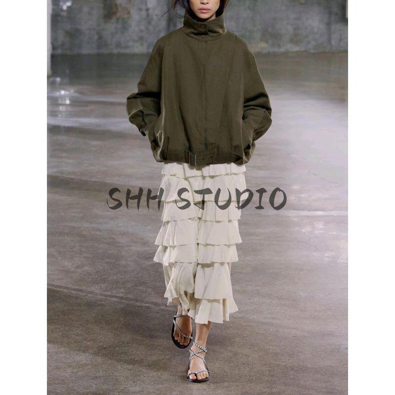 Summer New Product Women's Clothes Cotton Blended Turtleneck Long Sleeves Buckle Decoration Pilot Jacket Outwear 2951471