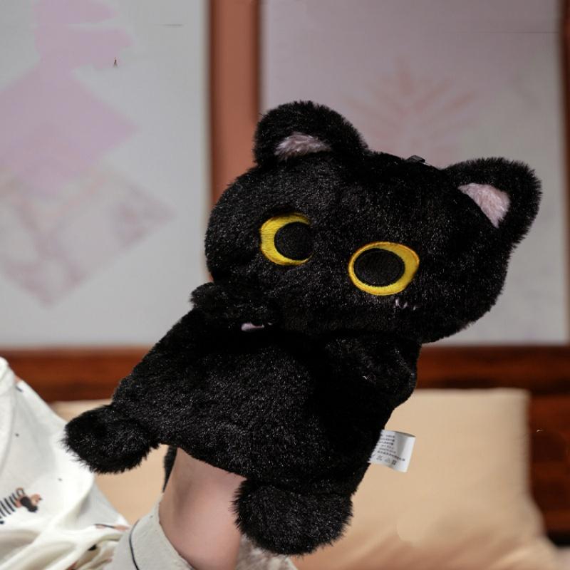 35cm Kawaii Cat Plush Toy Hand Puppet Soft Stuffed Animal Black Cat Doll Christmas Birthday Gift for Kids
