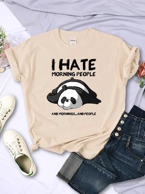 Lat Panda Jag Hatar Morgonmänniskor Dam Kortärmad Mode Kreativ All-match Kläder Street Hip Hop Rundhalsad Topp Damer T-shirt