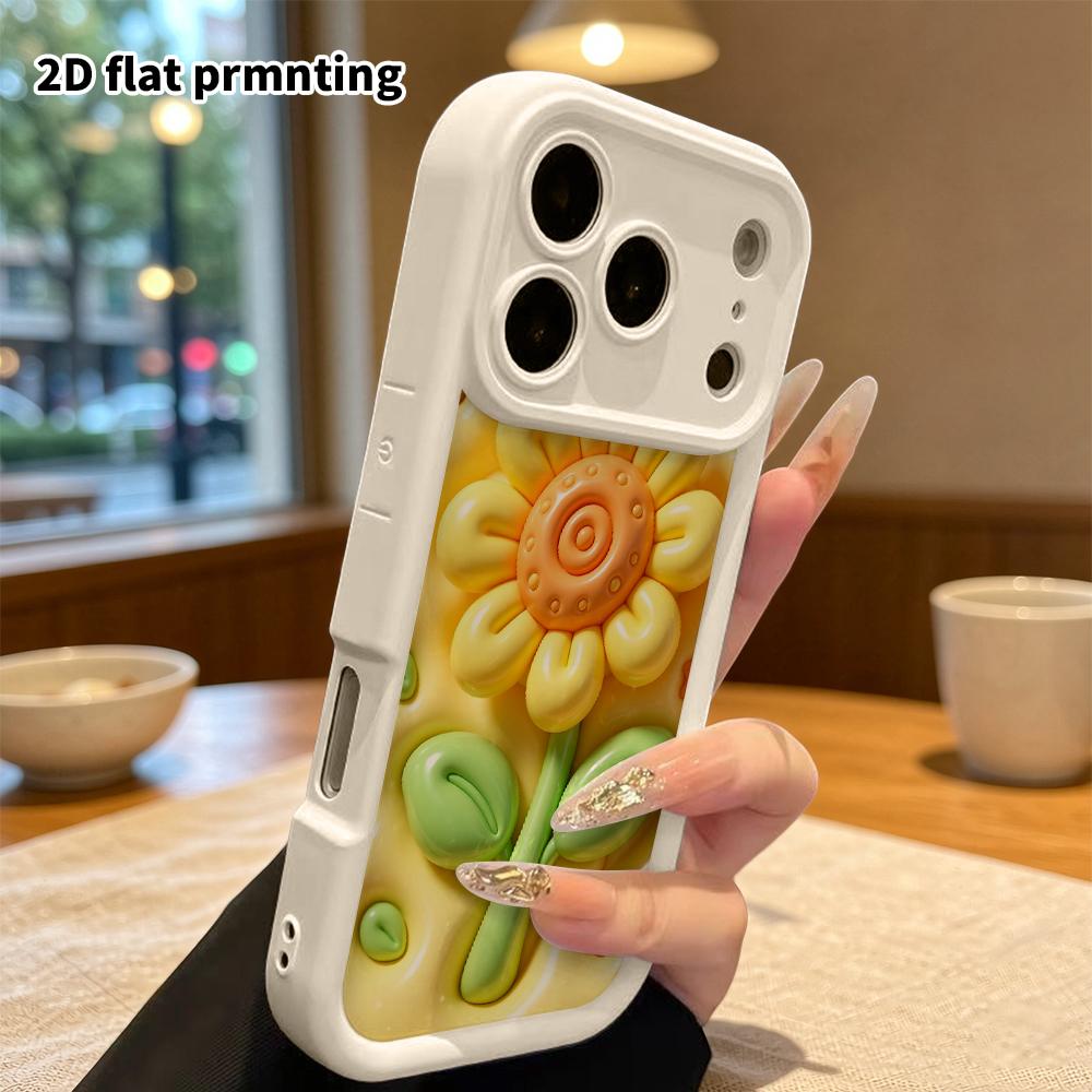 Phone Case: 2D Flat Design Suitable for iPhone 18, 17, 16, 15, 14, 13 Pro Protective Case, Sunflower and Little Bee, Perfect Holiday Gift for Christma