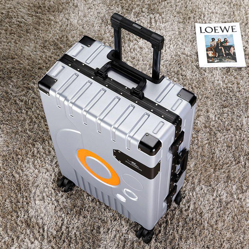 Aluminum Frame Leather Suitcase 20"/28" with Universal Wheels for Men, Women, Students