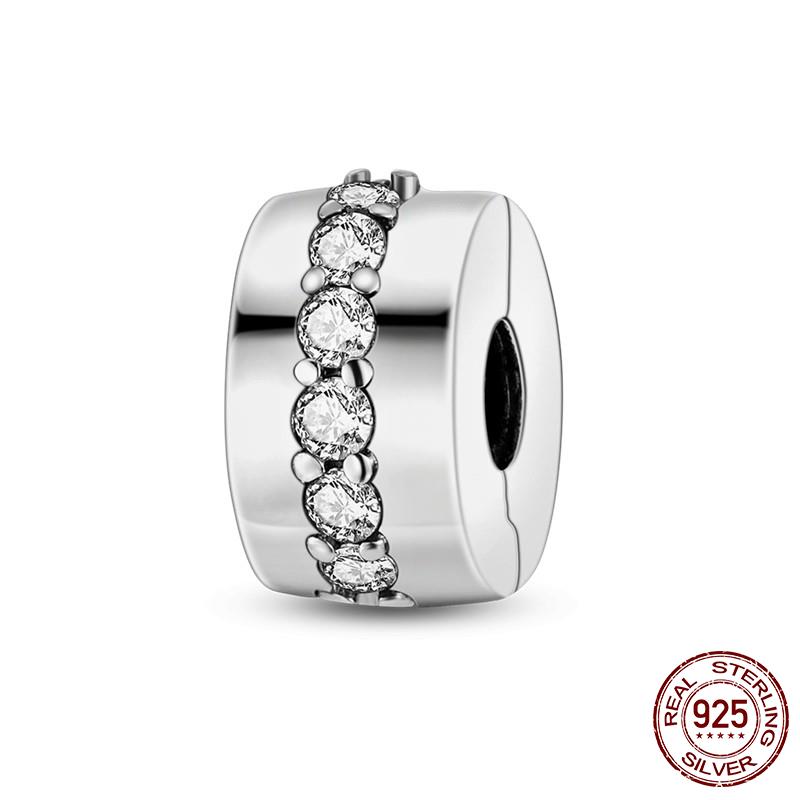 925 Silver Clasp CZ Pave Daisy Beads Stopper Clip Fit Original Bracelet Jewelry 1