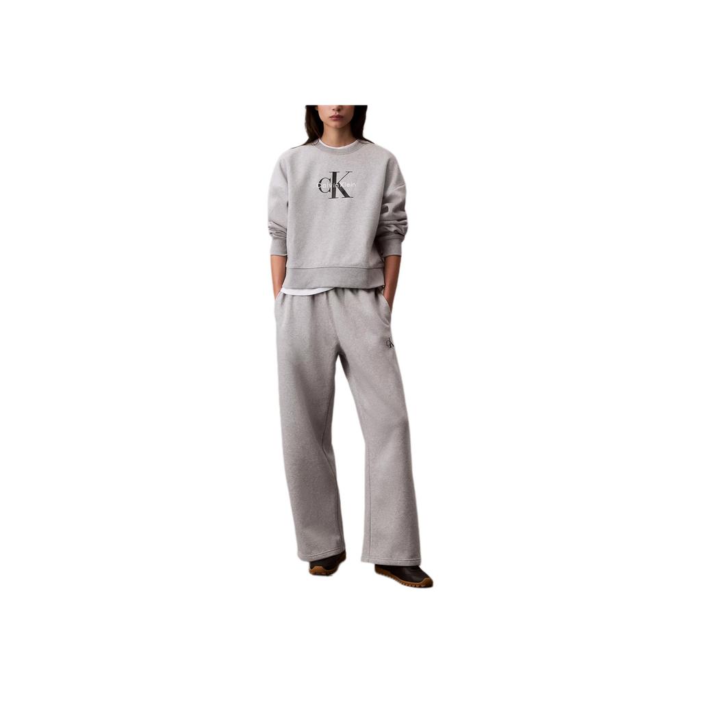 Calvin Klein Casual Short Letter Loose Round Neck Drop Shoulder Long Sleeve Sweatshirt Women sweatshirt Gray 47A214G-031