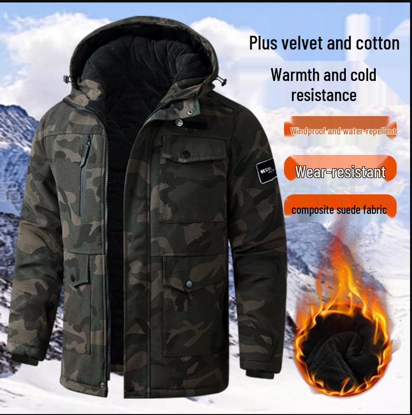 Men's Camouflage Winter Work Jacket - Thick, Warm, Loose-Fit Cotton Coat for Outdoor Labor Protection