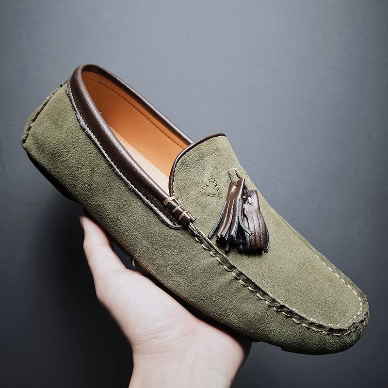 Fashion Man Summer Fashion Handsewn Genuine Leather Suede Shoes Men Casual Loafers Male Breathable Loafer Footwear Male Comfy Mocassins