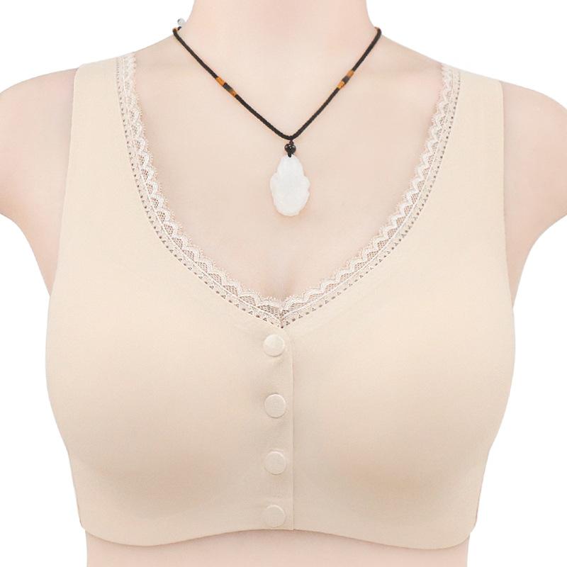 New lace sticker front buckle underwear women's large elastic vest large size no steel ring bra