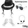 2026 Jackson Style Sequin Hat Tie Glove Set Sparkly Disco Costume Kids Dance Party Halloween Stage Performance Cosplay Outfit