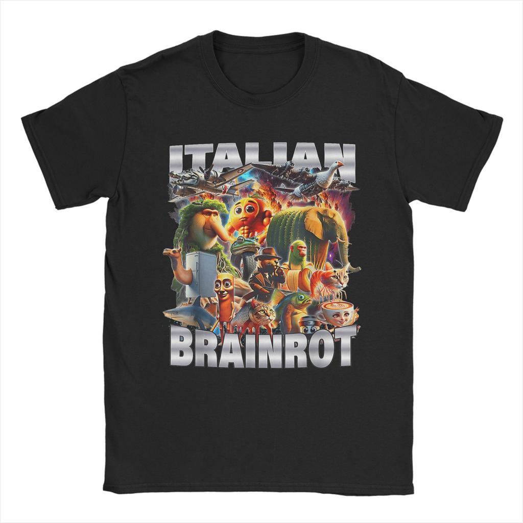 Types of Italian Brainrot Meme Character T Shirt Unisex Cotton Vintage TShirts Round Neck Tee Shirt Short Sleeve Clothes Summer