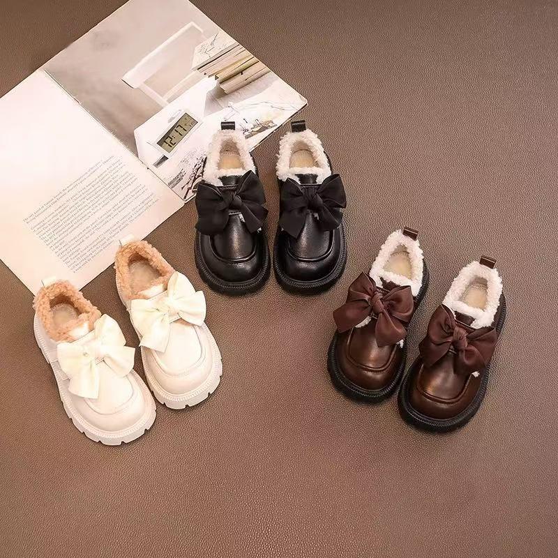 Girls shoes Children's princess small leather shoes 2025 autumn and winter new winter girls single shoes soft-soled fluffy shoes