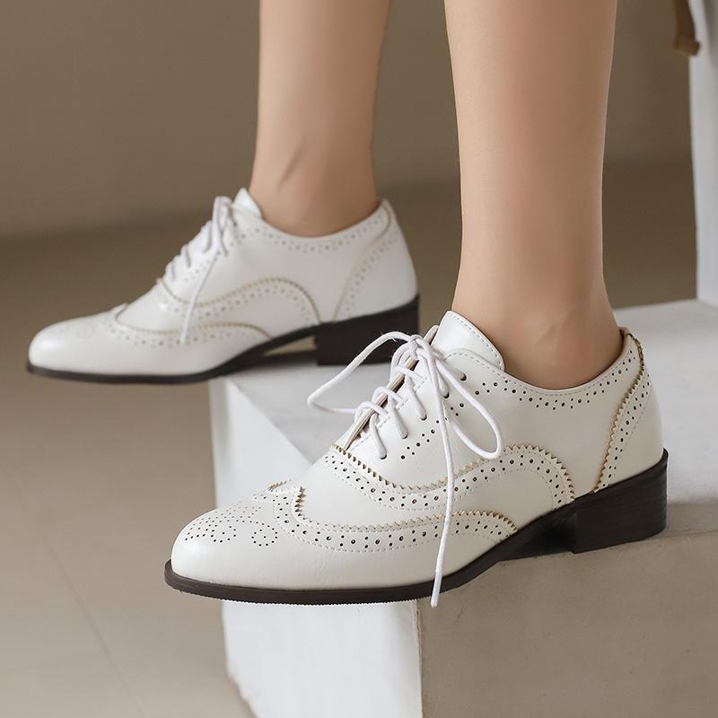 Red British Women Oxfords Mixed Color Pink Silver Mid Square Heel Brogues Flats Vintage Dress Party Lady Lace-up Patchwork Shoes