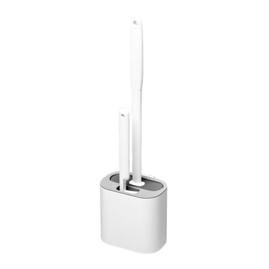Silicone Toilet Brush Set with L-Shaped Head Long Non-Slip Handles Wall Mounted Holder Compact Bowl Cleaner Brush