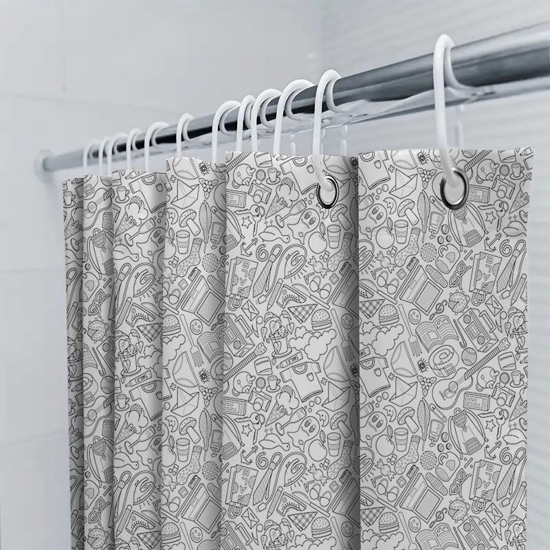 Boho Shower Curtain Cute Sketch Pattern Bathroom Decor Artistic Washable Fabric Liner Waterproof Modern Home Textile Hippie Wall