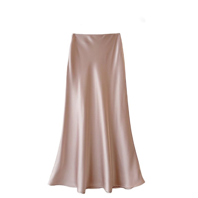 Satin High Waisted Maxi Skirts for Women Hidden Elasticized Waistband A Line Long Skirt Women's Spring Summer Silk Cocktail Flowy A-Line Long Skirts