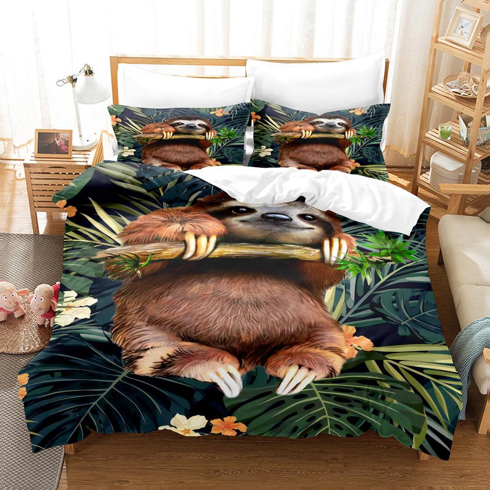 Tropical Plant Kit 3D Digital Printing Quilt Cover Flower Green Leaf Bedding Three-Piece Set