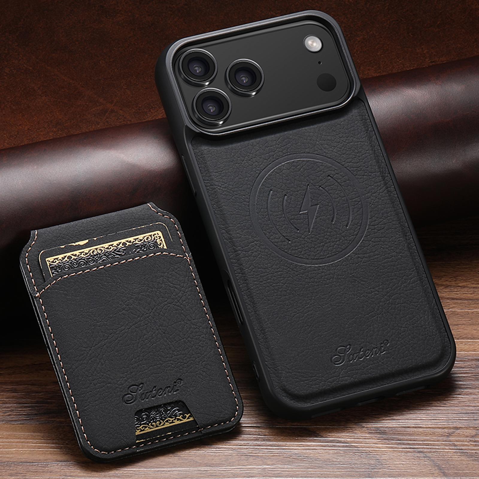 

Wireless Charging Phone Case Magnet Card Holder Stand Faux Leather for IPhone 17 Pro Max Air 16 Plus 15 14 13 12 iPhone17 чёрный