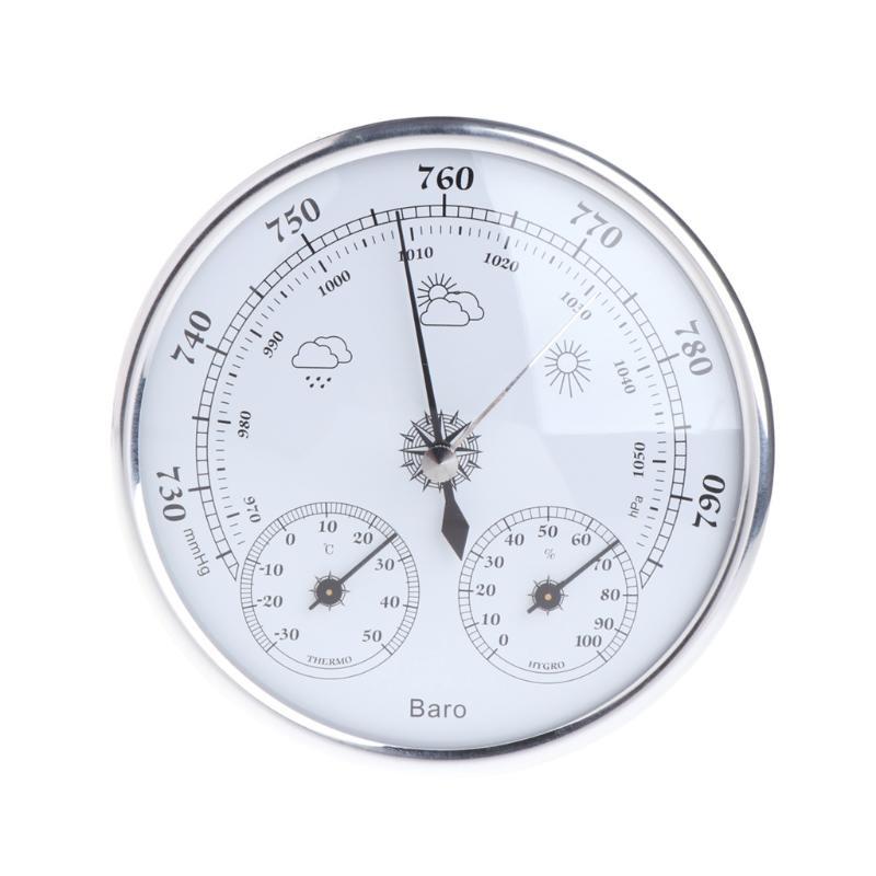 

3 in 1 Barometer Thermometer Hygrometer Measure Gauge for Household Weather Station Indoor and Outdoor Use Dial Type серебряный