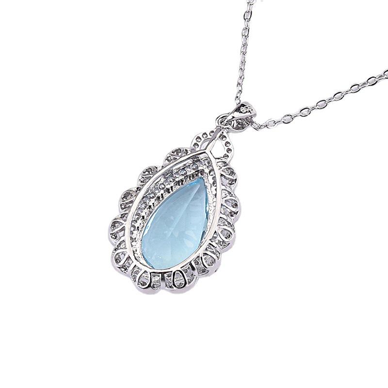 European & American Luxury Sea Blue Topaz Water Drop Pendant Necklace