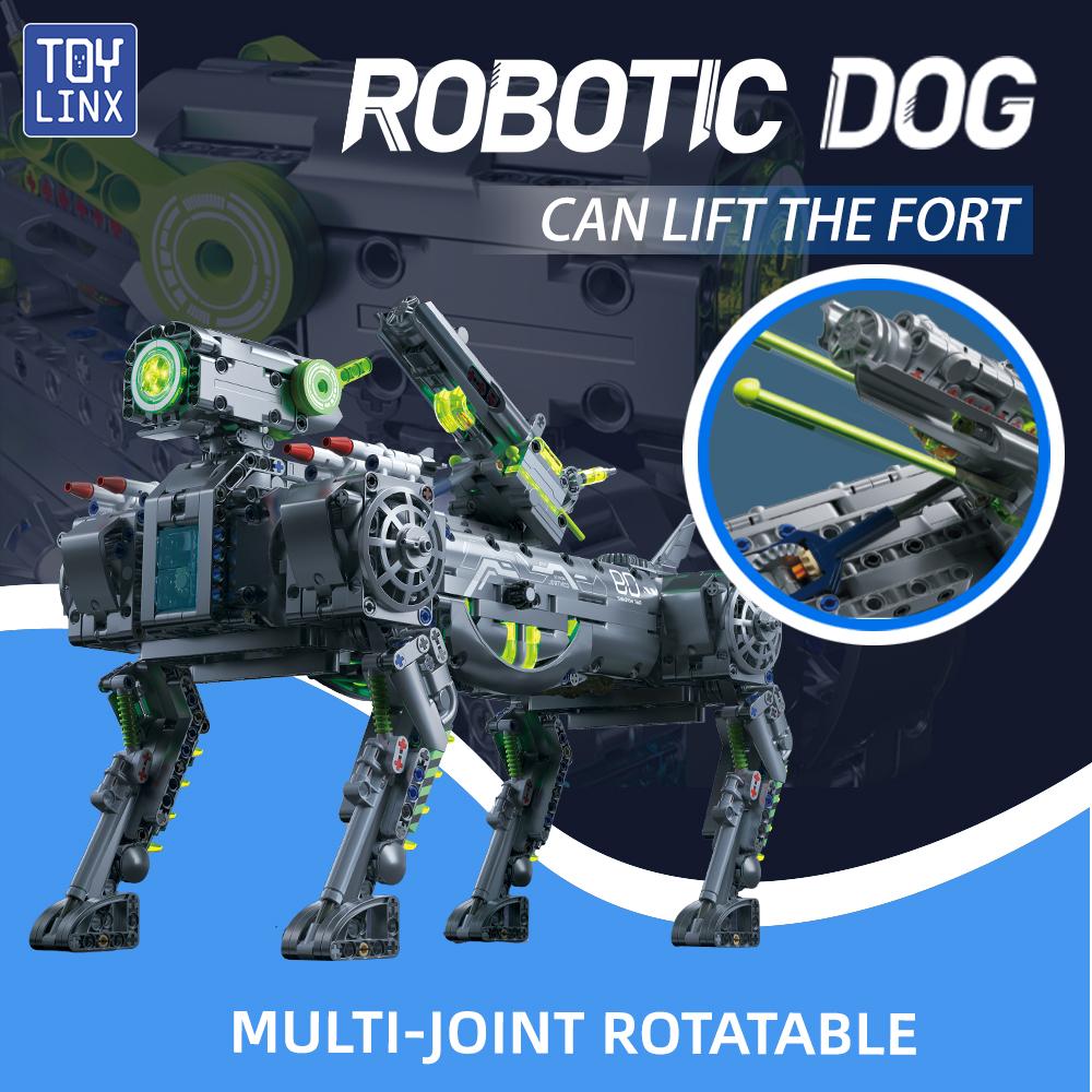 Mechanical Robot Dog Building Blocks Wireless RC Toy with Rotating Tail Shell Firing Fun Christmas Gift for Kids