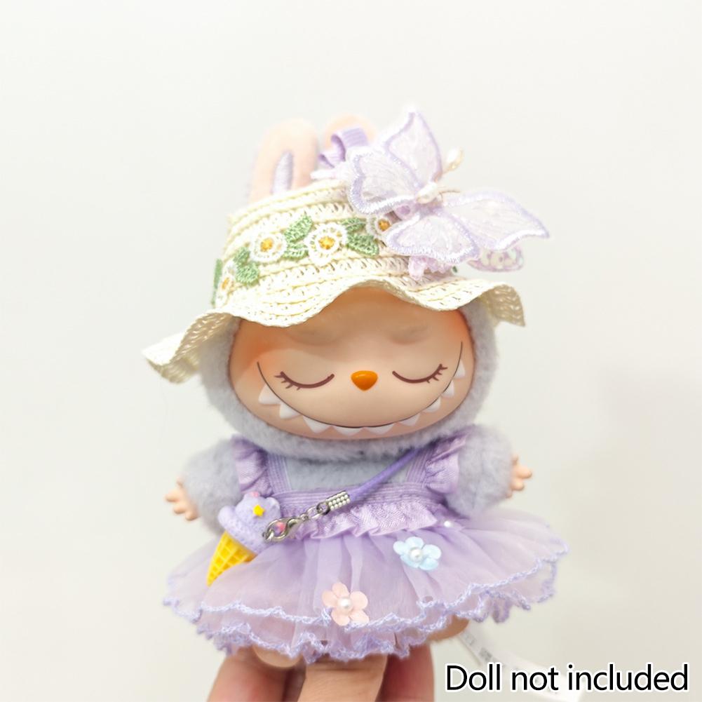 For 17cm/38cm Labubu Doll Clothes Fashion Puprple Dress Doll Clothes Color Match Dress Hat Accessories Cute Decoration Little Clothes