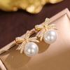 Chic And Shiny Faux Pearl Bow Earrings for Women - Luxury Jewelry for Weddings, Parties, Everyday Outings, Vacations, Valentine's Day, Anniversaries