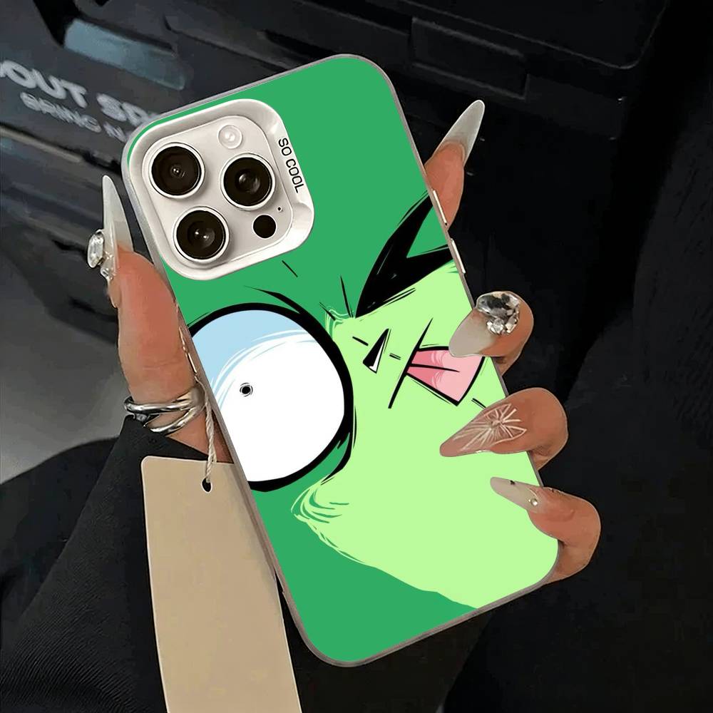 Cartoon Invader Zim Gir Phone Case For iPhone 17,16,15,14,13,12,11 Plus,Pro Max,XS,white Silver Phone Case