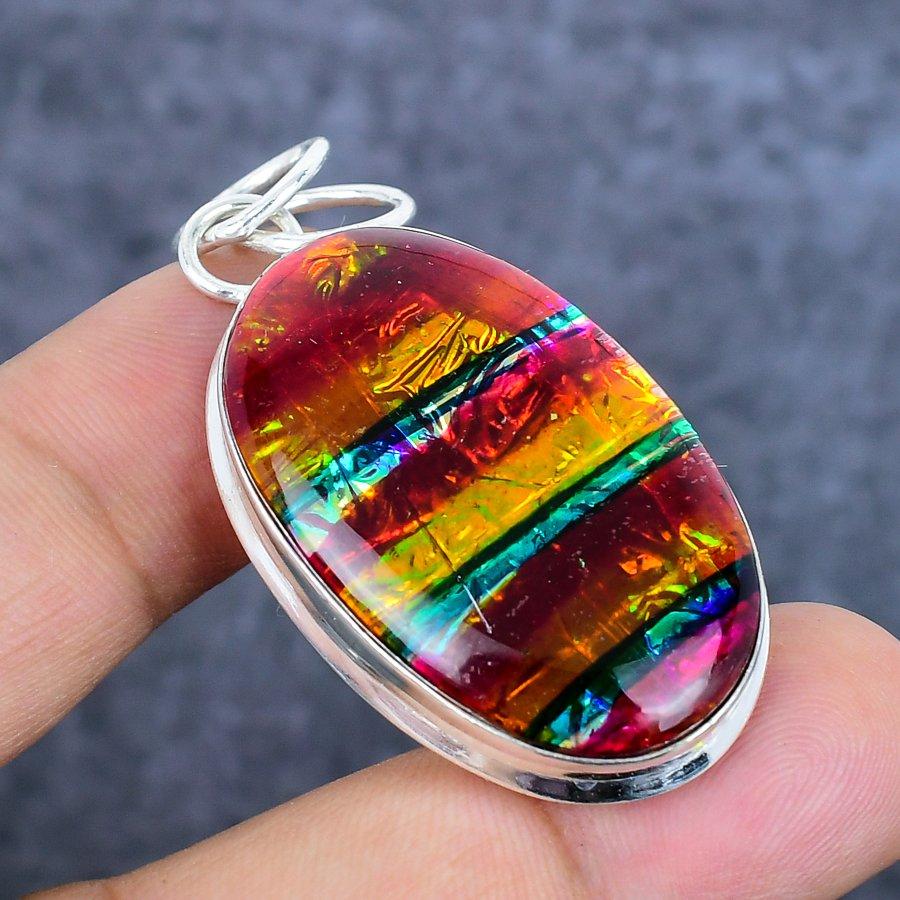 Red Triplet Opal Gemstone 925 Sterling Silver Jewelry Pendant 2.09"
