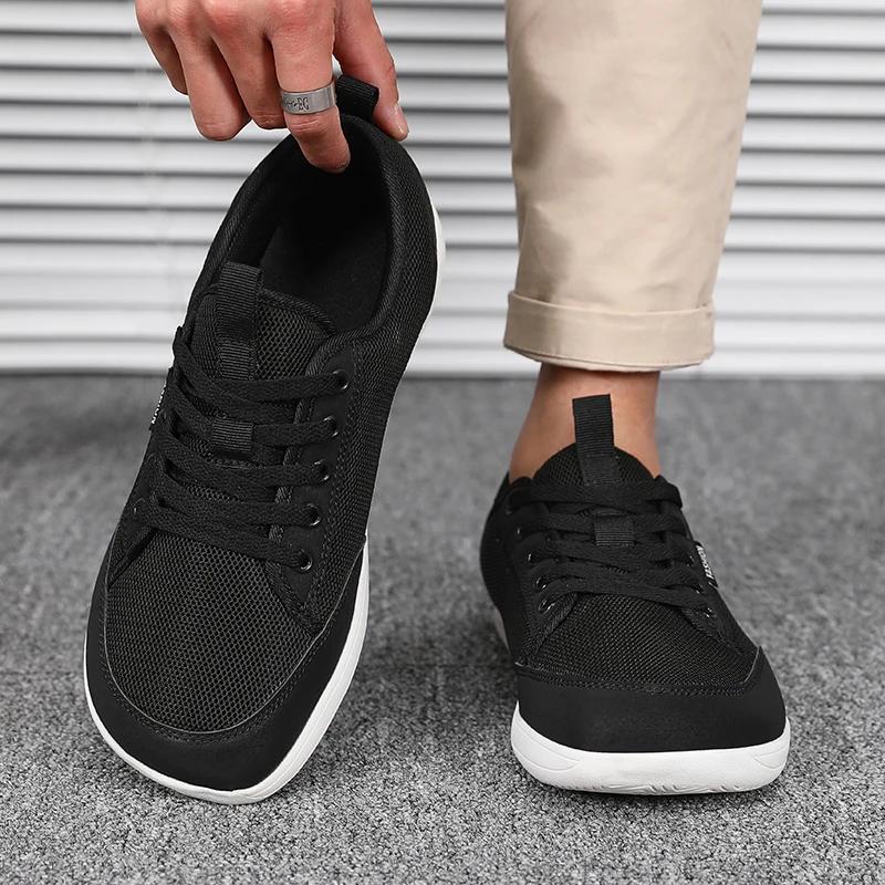 Men's Wide Toe and Bare Foot Shoes Simple, Breathable Comfortable Hiking Shoes Breathable Black Sports Shoes Women's Flat Bottom