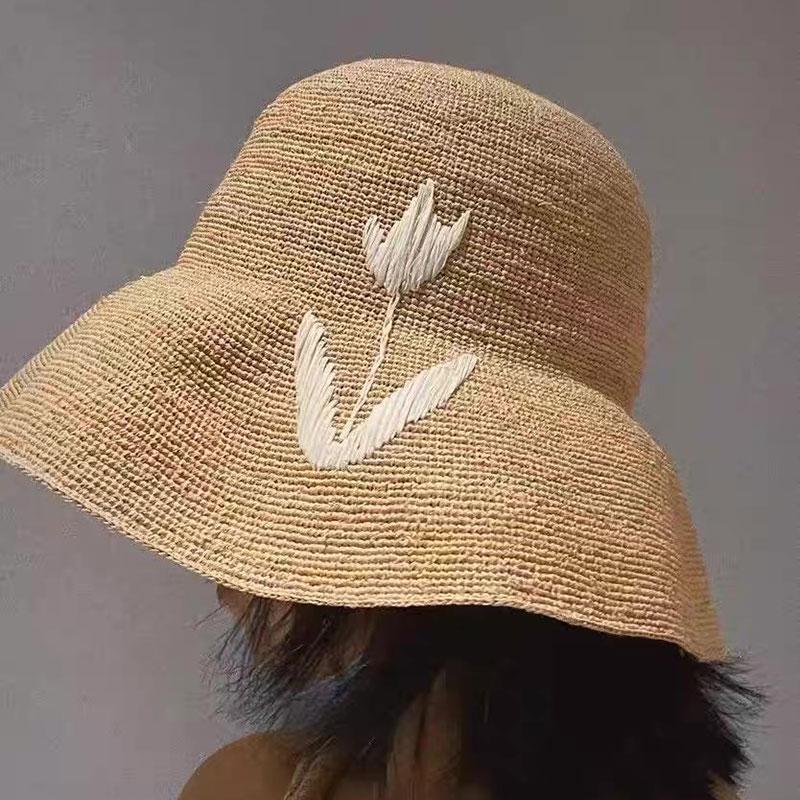 Japanese Handmade Raffia Flower Fashion Wide Brim Straw Hat Women's Summer Sun Hat Beach Vacation Beach Hat Sombrero Mujer Playa