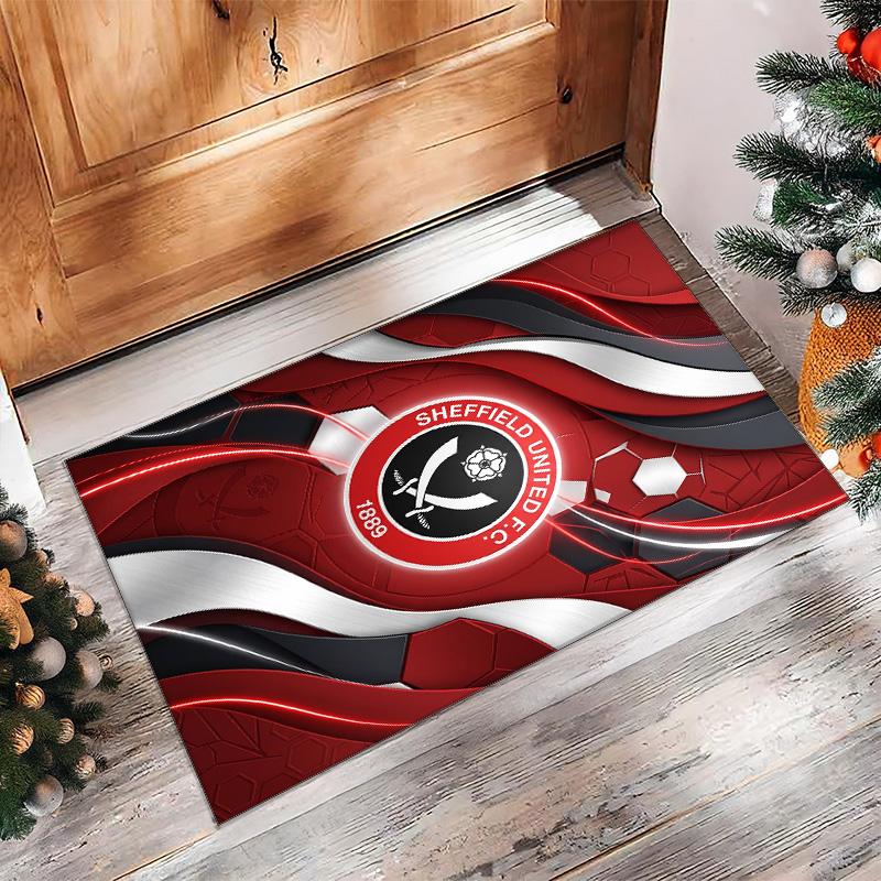 Sheffield United Football Print Crystal Velvet Rug, Comfortable Water Absorbent Non Slip Indoor Floor Carpet