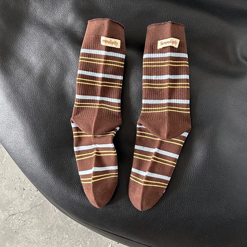 Female Autumn New Style Casual All Match Color Stripe Cloth Mark Sports Tube Stack Socks