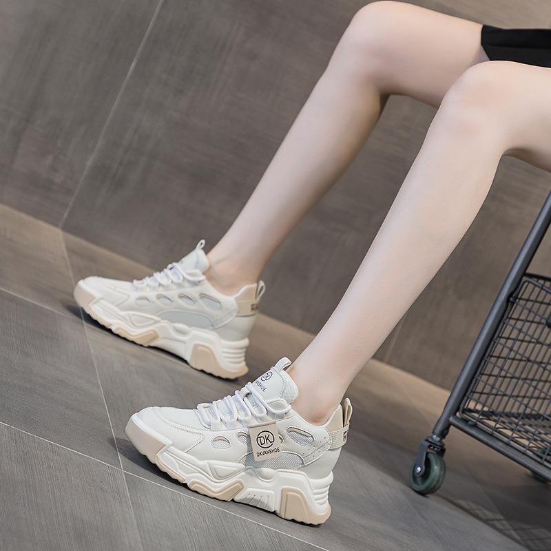 Модные 7 см натуральная кожа модные массивные кроссовки зима осень платформа танкетка — фото 5