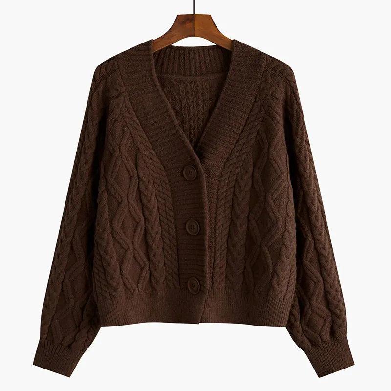 Solid V-Neck Sweater Women Knitted Cardigan Slouchy Spring and Autumn 2026 New Small Loose Short Cardigan Sweater Female Coat