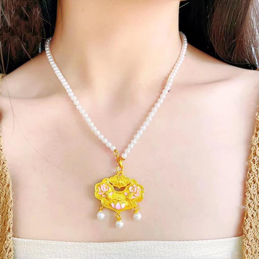 Ruyi Lotus Double Fish Gold Pendant Necklace